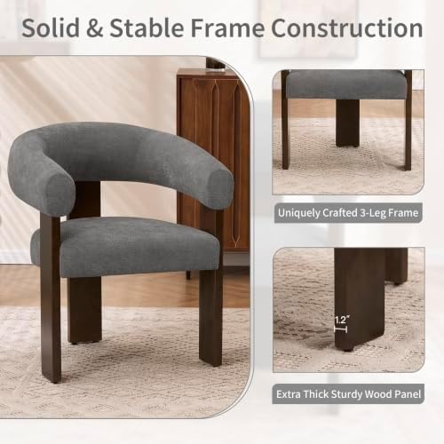 Accent Chairs Set of 2, Barrel Armchair, U-Shaped Backrest, Grey