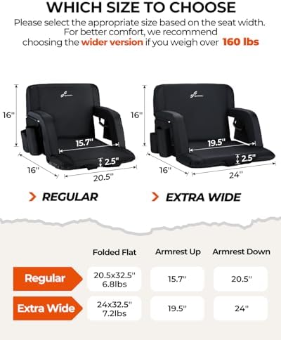 Sportneer Stadium Seats with Back Support: 2.5'' Thick Comfy Cushion ...