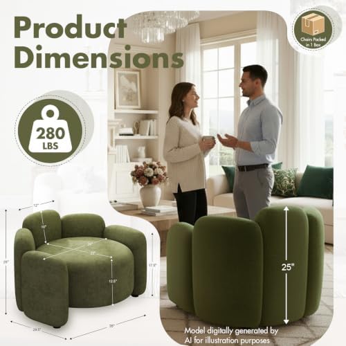 Hyfirm Green Mid‑Century Modern Accent Chairs Set of 2 – Upholstered Barrel S...