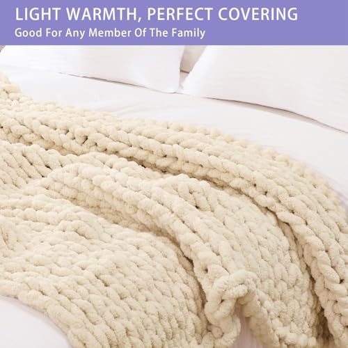 Bigacogo Chunky Knit Throw Blanket for Couch, 40x60 inches, Beige