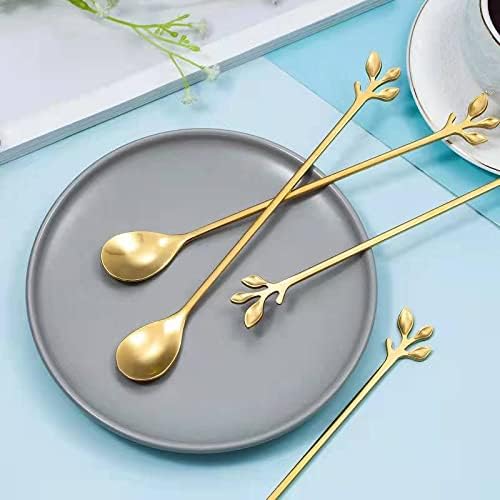 Long Handle Ice Tea Spoons Set Ice Cream Leaf Spoon Stainless Steel Cocktail - Image 3