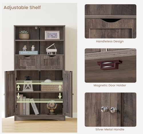 Iwell Tall Storage Cabinet with 2 Drawers & Adjustable Shelf, Bathroom Ca...