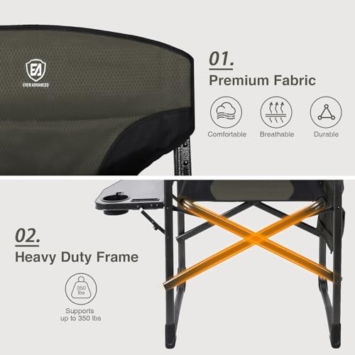 EVER ADVANCED Lightweight Aluminum Director Camping Chair, 350 lb Capacity