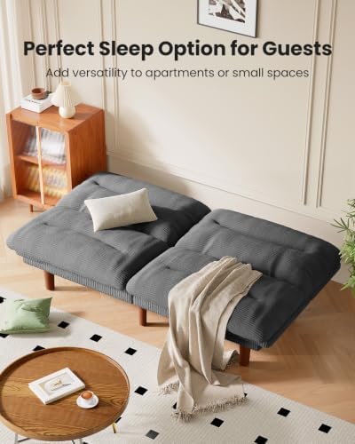 Amada Convertible Corduroy Futon Sofa Bed, 66 inch, Gray