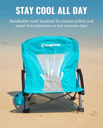 KingCamp Low Beach Chairs 2 Pack, Folding Portable Chairs for Adults