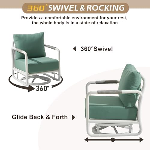 3 Piece Patio Outdoor Aluminum Swivel Rocking Chair with Coffee Table and 6.7...
