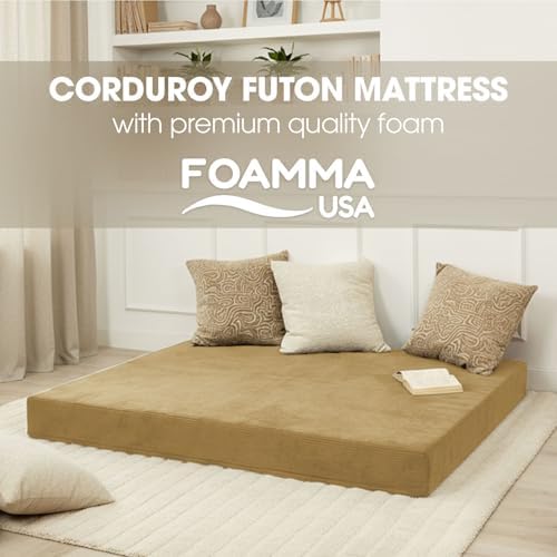 FoammaUSA Premium Corduroy Futon Couch Mattress – Made in USA 6-Inch Memory F...