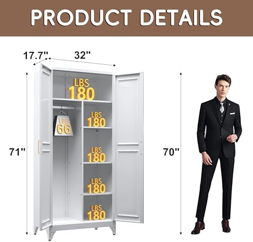 SteeLoong Armoire Wardrobe Closet,71" H Wardrobe Cabinet with Hanging Rod