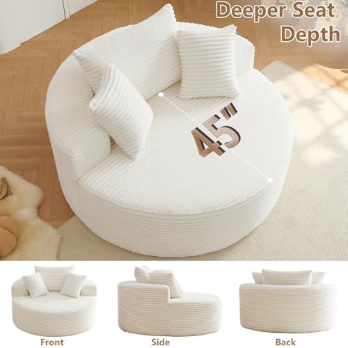 Oversized Round Chair Lounge Chaise Indoor, Upholstered Corduroy Deep Seat Cl...