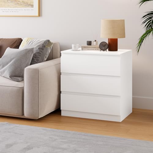 OtterOasis White Dresser for Bedroom with 3 Drawer Wide Wooden Chest