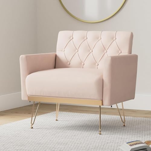 Olela Accent Chair with Arm for Living Room, Velvet Modern Armchair, Pink