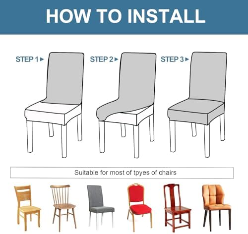 Waterproof Dining Chair Covers Set of 6 Parsons Chair Slipcovers | Double Waterproof Protection,Stretch Fit,Textured Jacquard Pattern,Machine Washable,Fits Large Parsons,Kitchen,Pet Friendly