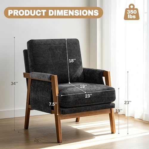 RNKSFX Black Accent Chair for Bedroom & Living Room, Mid Century Modern A...