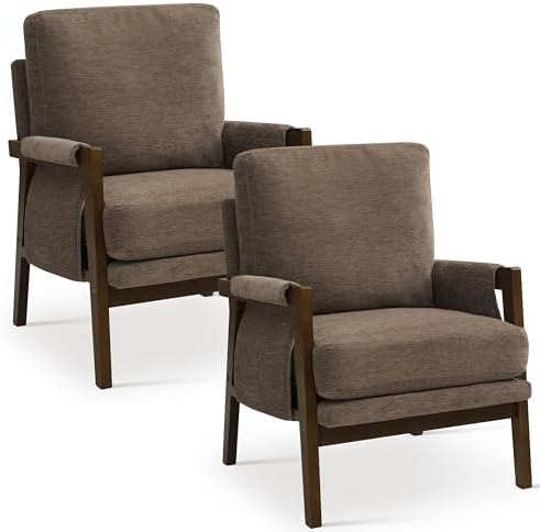 RNKSFX Dark Brown Accent Chairs for Living Room Set of 2, Modern Arm Chairs f...