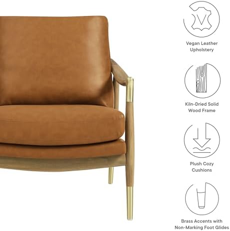 Modway Langford Faux Leather Upholstered Armchair – Mid-Century Modern Armcha...