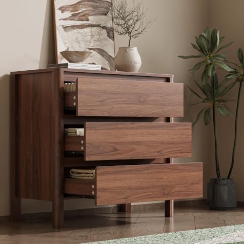 MAISONARIA Walnut 3 Drawers Dresser for Bedroom, 31.4" Wide Wood Dresser