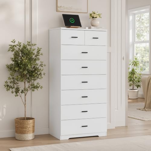 GEPELCN 55.2" Tall Dresser with Charging Station Wooden 8 Drawer Dresser...