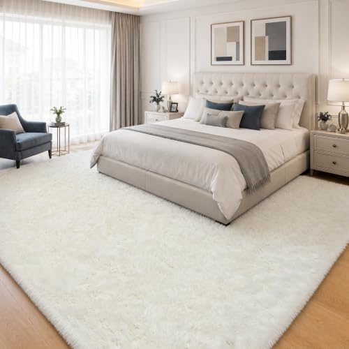 PLHXFR 8x10 Area Rugs Living Room: Fluffy Bedroom Rug Shag Carpet White