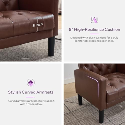 TYBOATLE Leather Accent Chairs Set of 2, Tufted Armchairs for Living Room