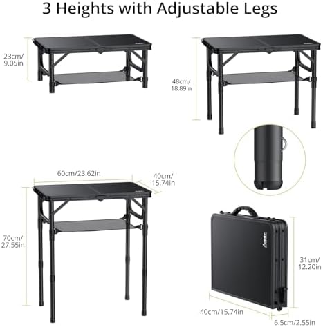 Anbte Folding Camping Table, 24"X 16" Adjustable Height Small Foldi...