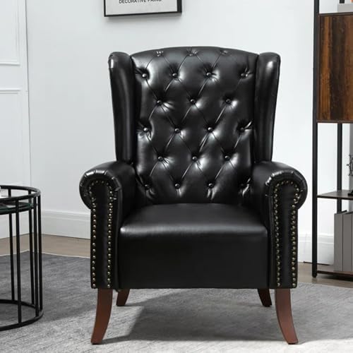 Faux Leather Accent Chair, Mid-Century High Back Armchair Upholstered Club So...