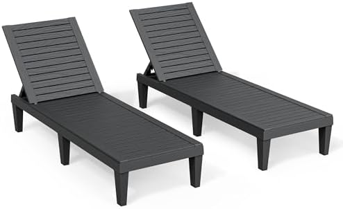 NUNU LAB Outdoor Chaise Lounge Chairs Set (Black, 2pcs) | 5-Positions Adjusta...