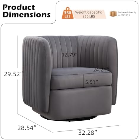 CANMOV Swivel Accent Chair, 360° Swivel Chair with Thick Padded Cushion, Swiv...