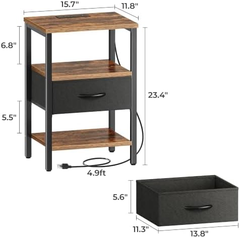 SUPERJARE Nightstand with Charging Station, USB-C Port, Bedside Table