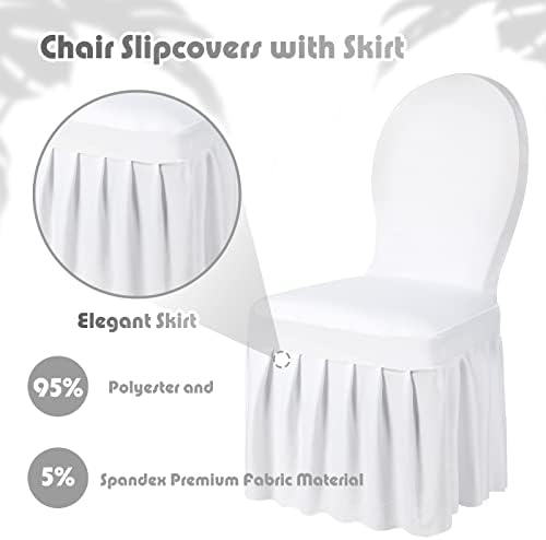 Oudain 60 Pcs White Spandex Chair Covers with Skirt for Dining Wedding
