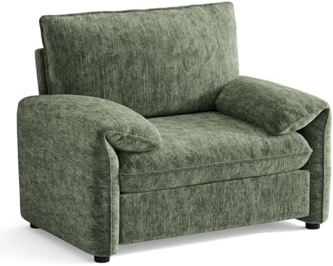 Oversized Accent Chair, Chenille Fabric Reading Chair Beige