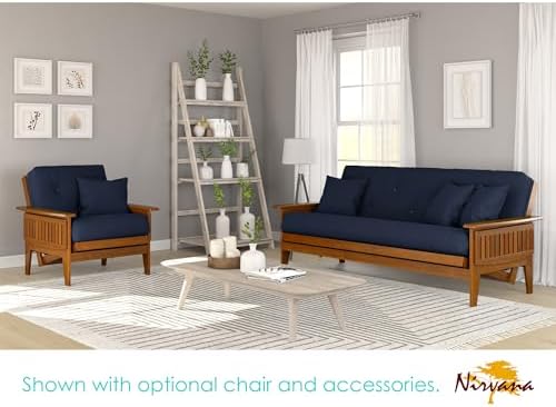 Eastridge Futon Set - Full Size, Frame, 8" Mattress, Twill Navy Blue Cover
