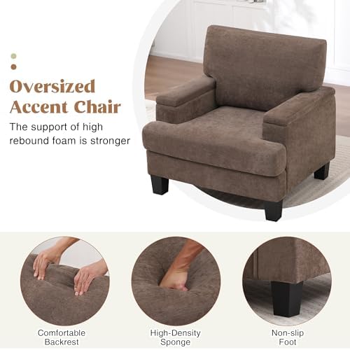Modern Upholstered Accent Chair, Living Room Chairs with Storage Armrest, Com...