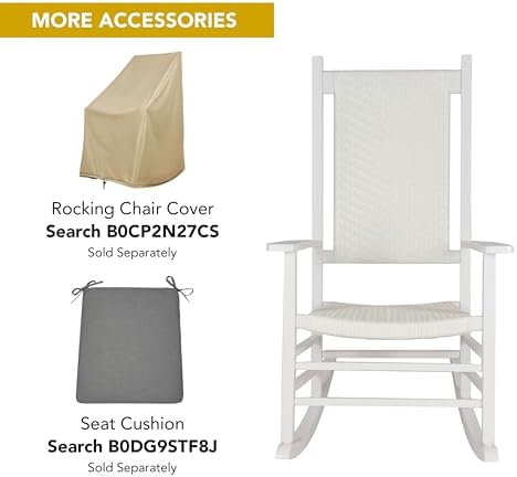 Shine Company Hampton Porch Rocker, High Back Wood Rocking Chair, Rattan Back...