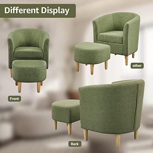 DAZONE Mid Century Modern Accent Chair with Ottoman Barrel Armchair Green