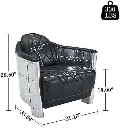 Art Leon Mid Century Industrial Genuine Leather Accent Club Chair Black