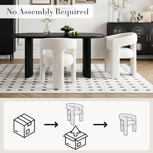 Modern Sherpa Barrel Dining Chair Upholstered Faux Fur Dining Room Chair with...