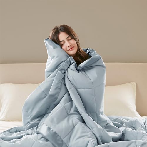 Madison Park Down Alternative King Size Blanket for Bed, Satin Trim, Blue