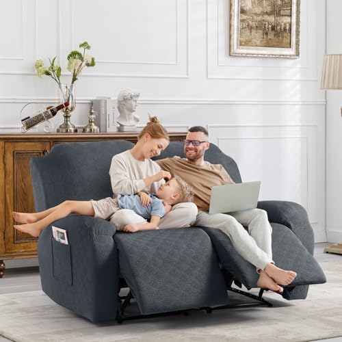 Timeles Loveseat Covers Washable, Stretch Couch Slipcovers, Gray | 2 Seater 4-Pieces Jacquard Soft Recliner Sofa Covers Furniture Protector with Pocket for Pets Kids