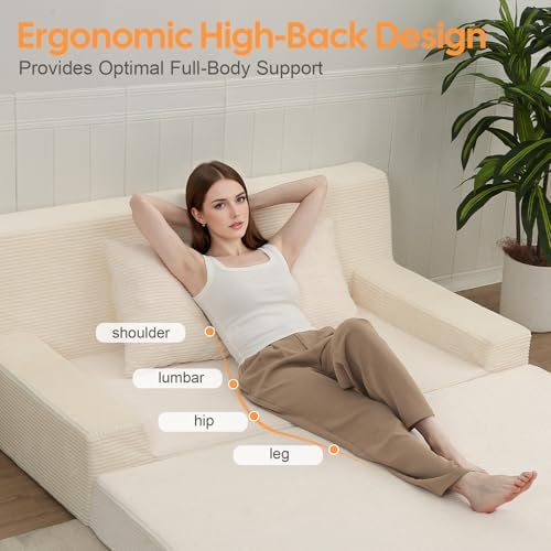 MeMoreCool 59" Boneless Couch Bed, Loveseat Futon Sofa, Small Space, Cre...