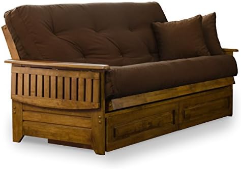 Nirvana Futons Brentwood Tray Arm Futon Frame, Drawers, and Microfiber Fudge ...