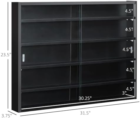 HOMCOM 5-Tier Wall Mounted Display Cabinet Glass Doors Black