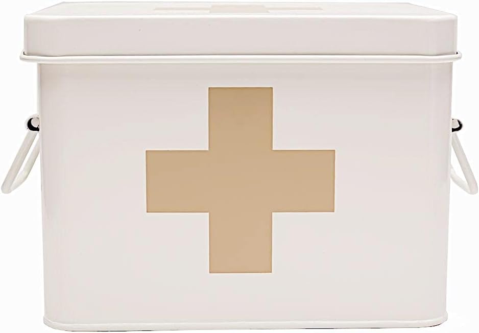 Lassos Boutique Retro Enameled First Aid Box for Medicine Storage and Home De...