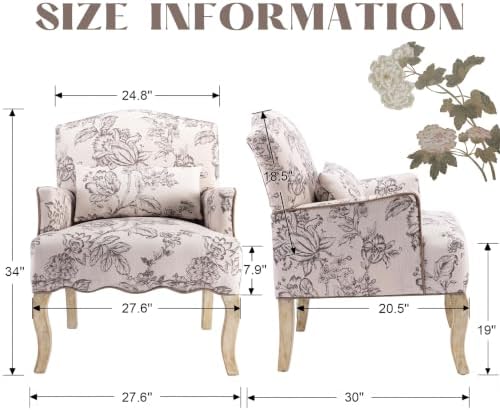 Floral Accent Chair Set of 2 Rustic Farmhouse Bedroom Chair Comfy