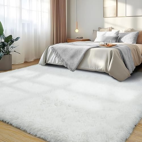 9x12 Large Area Rug, Cream White Soft Ultra Fluffy Plush Rug
