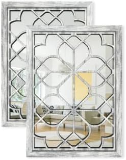 Set of 2 19x26 Inch Large Grey Shatterproof Rectangular Wall Mirrors, Boho Ru...