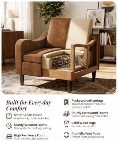 LEVELEVE Accent Arm Chair – Retro Cowhide, Upholstered Scooped Comfy Reading ...