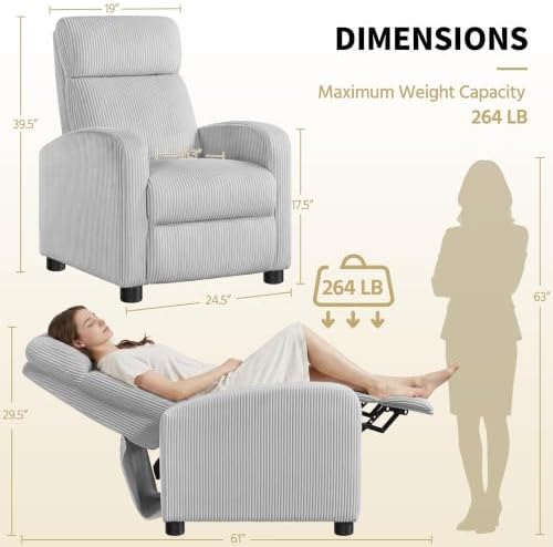Yaheetech Recliner Chair with 3 Adjustable Angles Armchair Light Gray