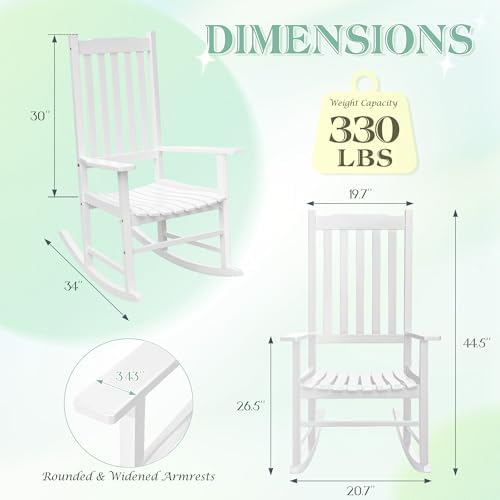 Flamaker Acacia Wooden Rocking Chair Outdoor Rocking Chair (White)
