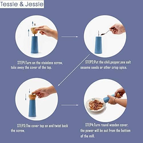 Salt and Pepper Grinders White Salt Shaker Wooden Pepper Salt Grinder Set - Image 7