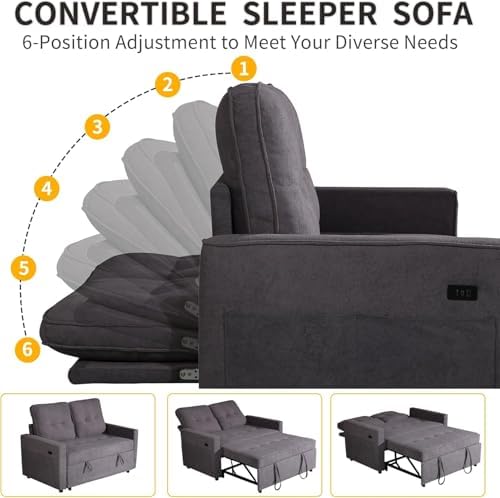 Actinidia 3 in 1 Convertible Sofa Bed, 53" Modern Loveseat Sleeper Sofa ...